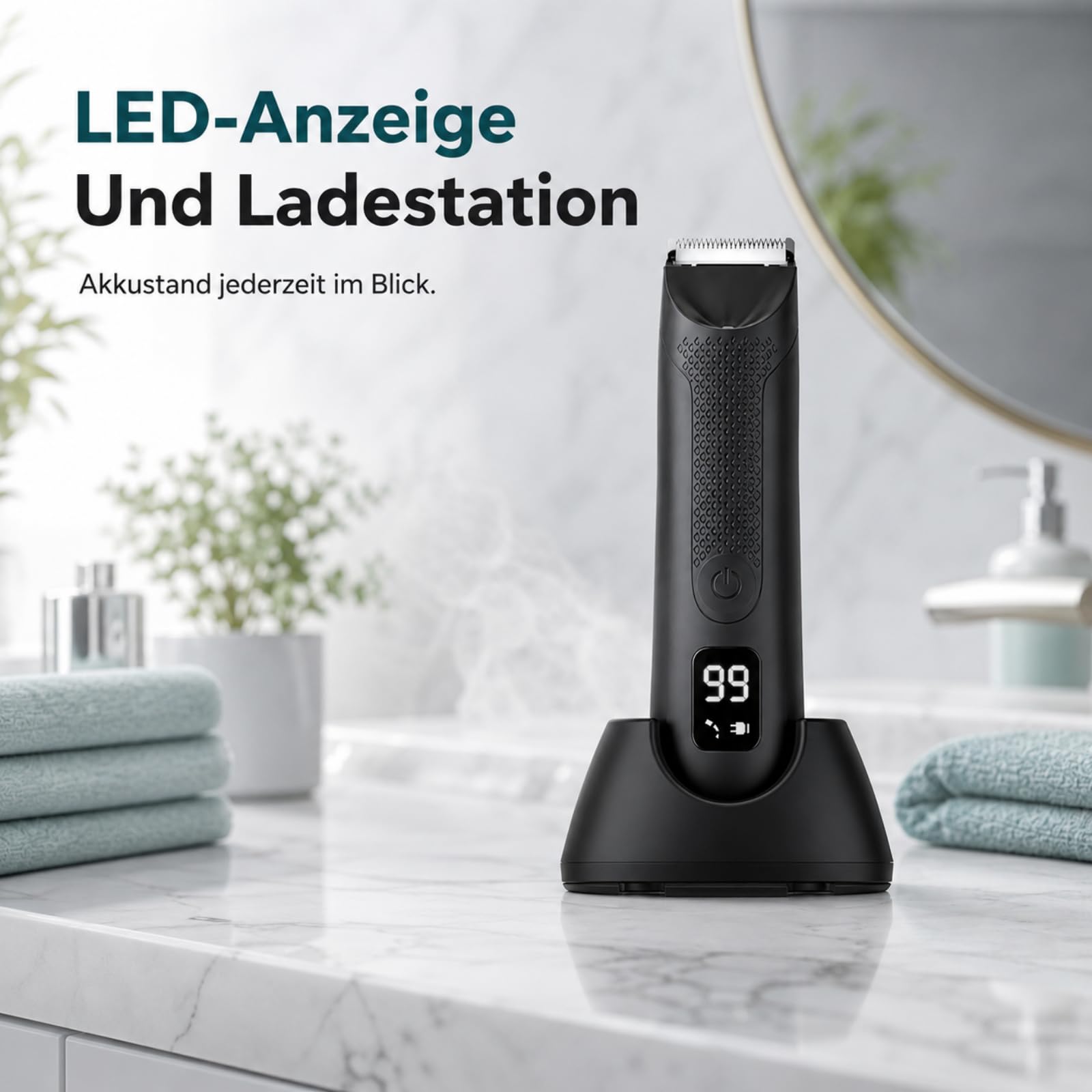 Körperhaartrimmer Herren mit LED Licht und Langem Akku Wasserdichter Bodygroomer mit Keramikklinge für Achseln Brust und Intimbereich