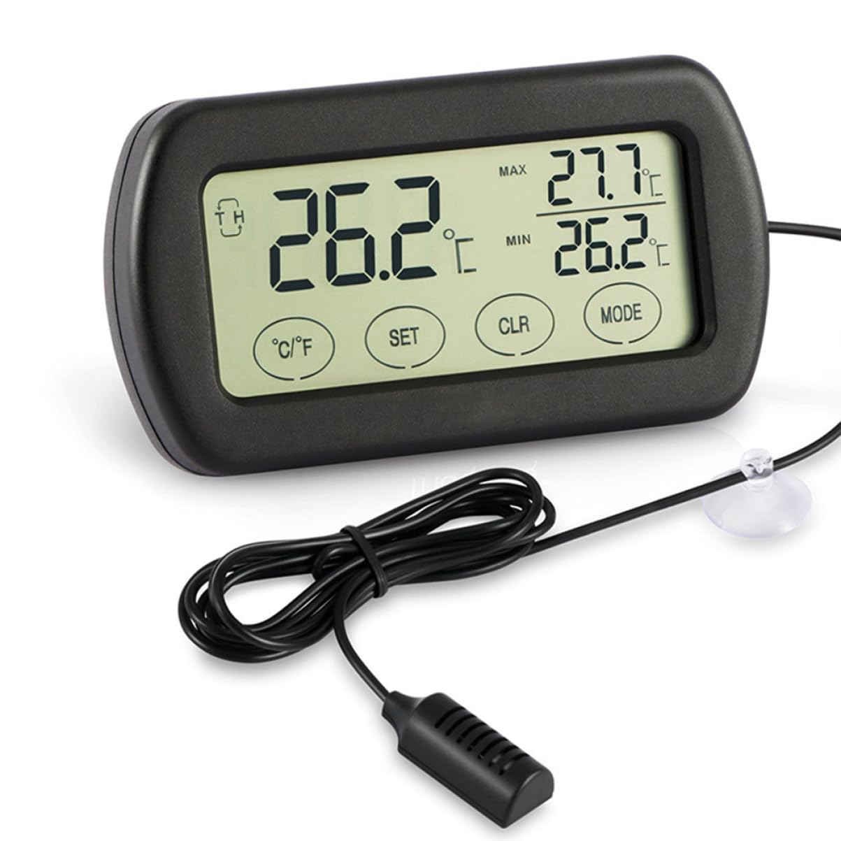 Happyyami LCD Digital Thermometer Hygrometer for Egg Hatching and Pet Monitoring Display with Fixed Suction Cup Sensor Material