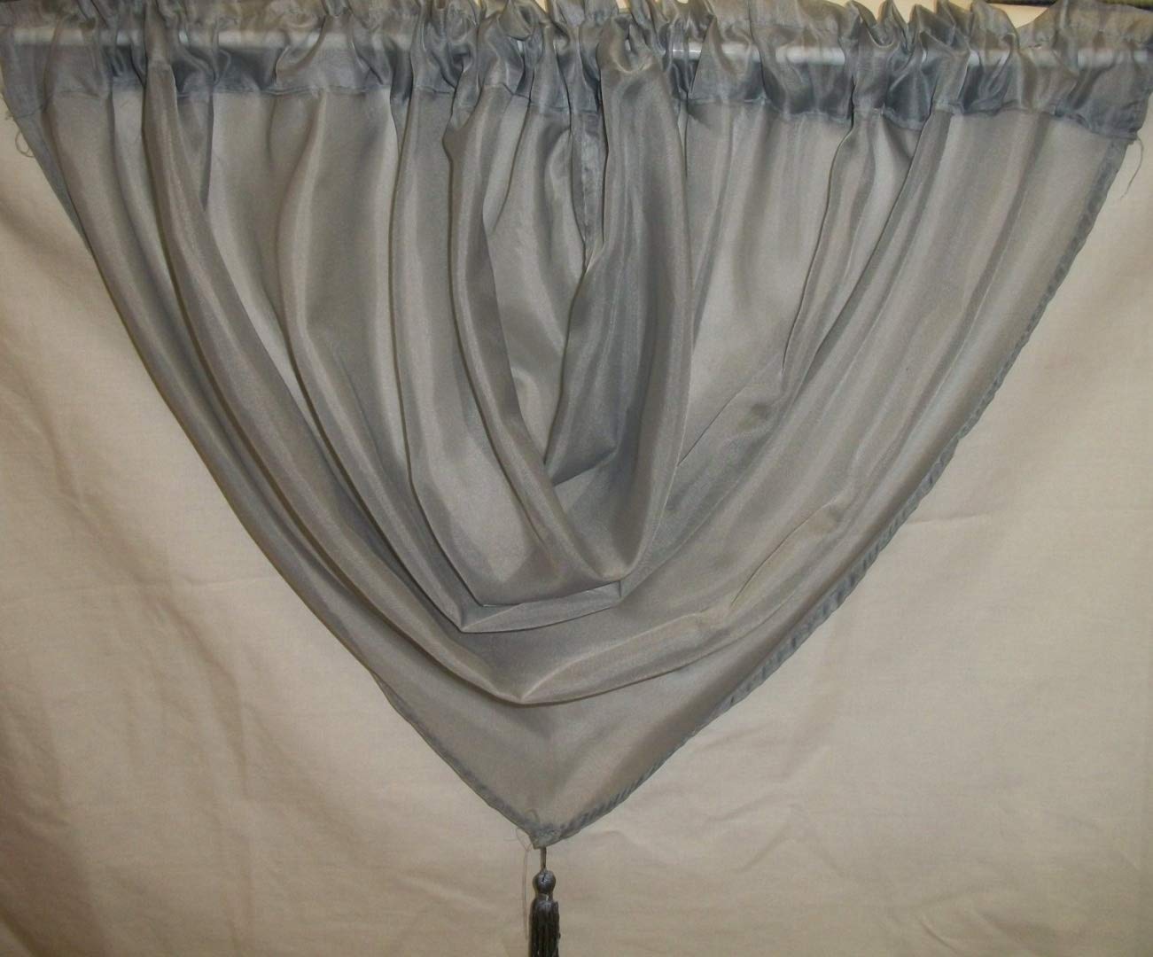 Luxury Voile Tasseled Swag in Grey/Silver