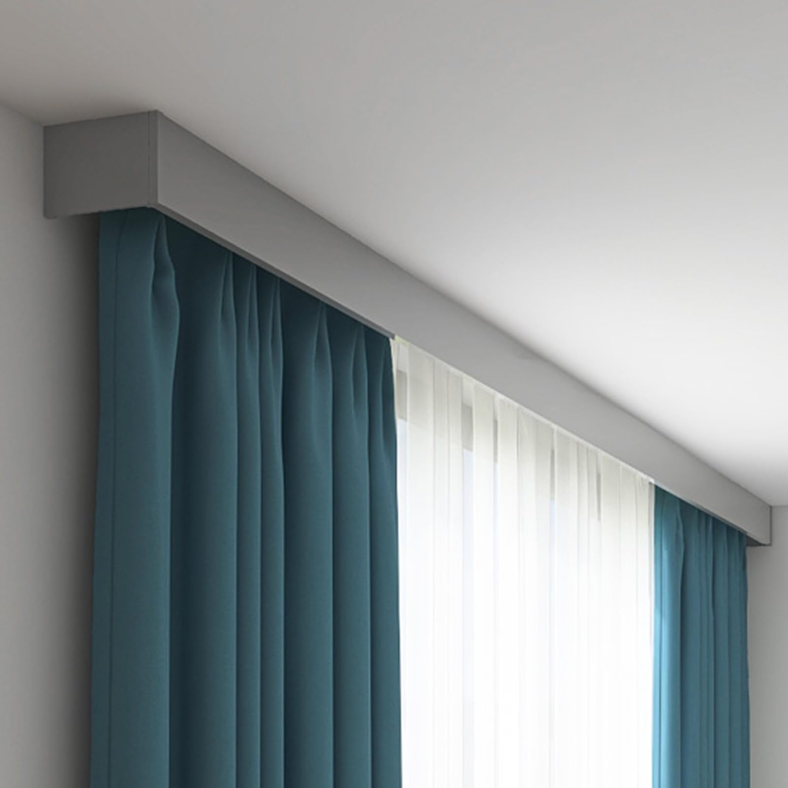 Système de double tringle à rideaux robuste en métal gris 4 m pour draperies