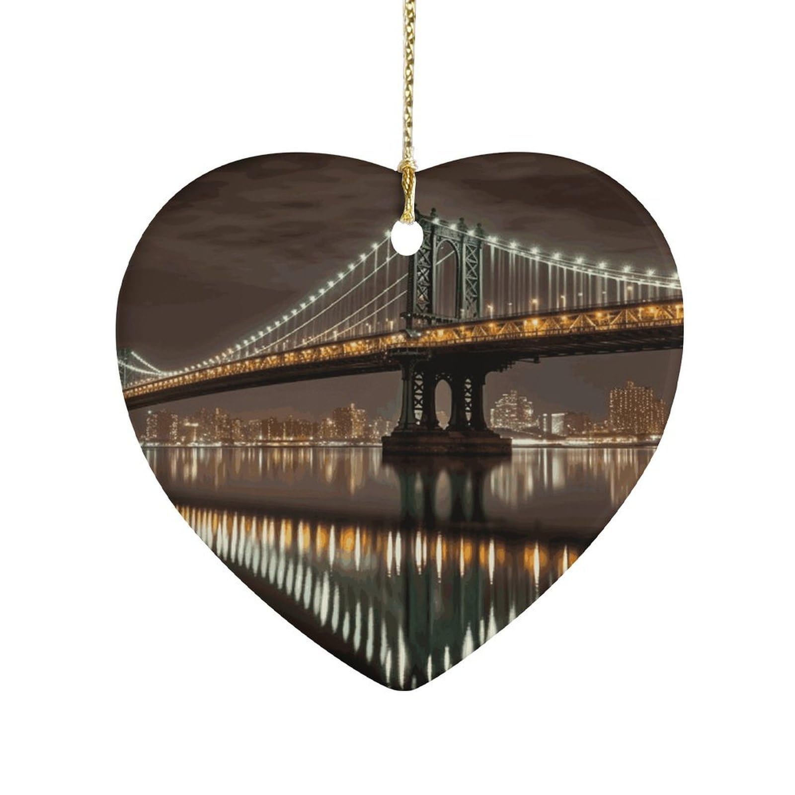 Fekiloot Style New York Manhattan Bridge Night Ceramic Ornament Home Decor Keepsake