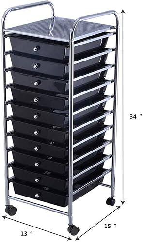 Miniatura 3 de Carrito de almacenamiento con ruedas de 10 cajones, negro, 15 pulgadas de profundidad x 11.5 pulgadas de ancho x 2.5 pulgadas de alto