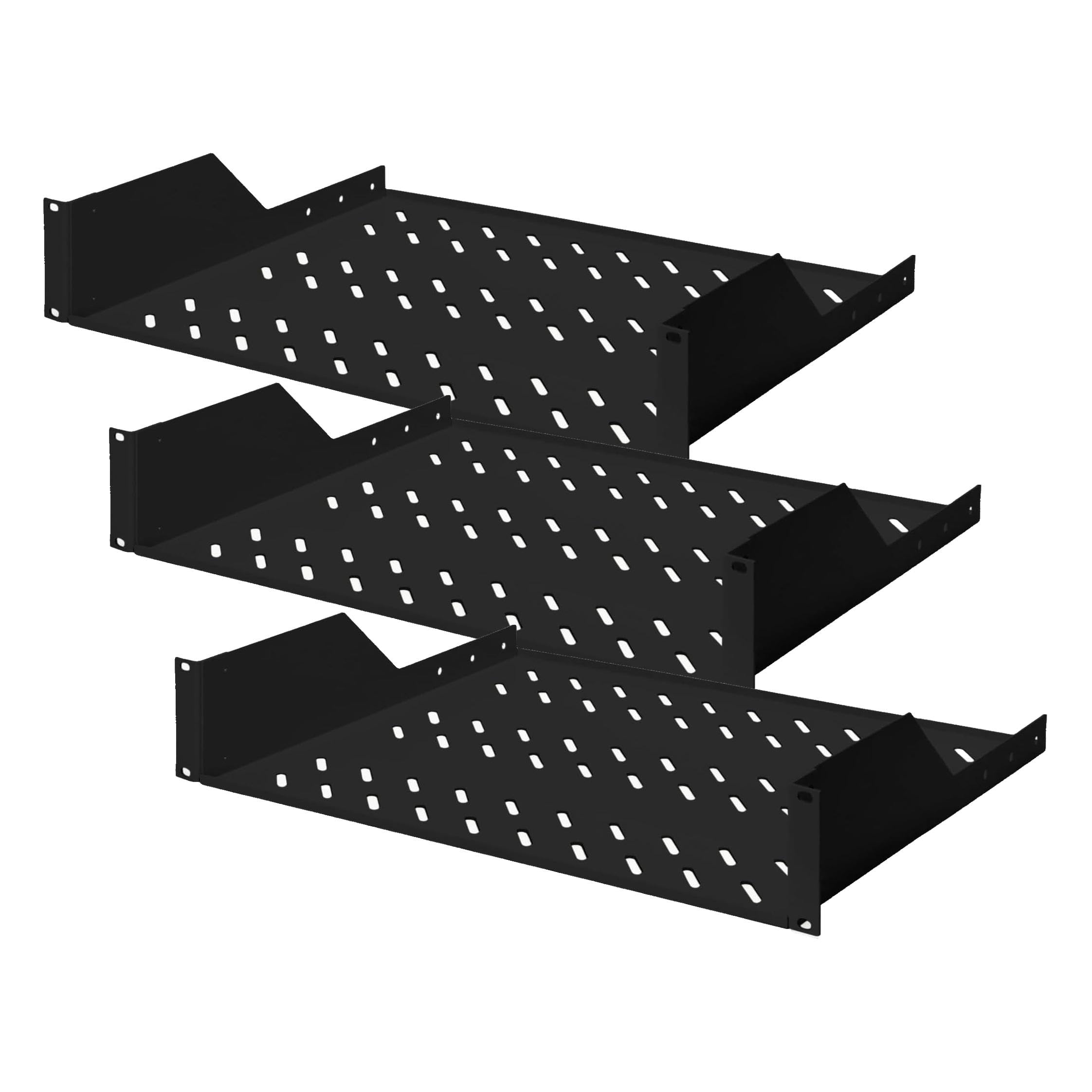 Digitus Ripiano fisso - 19 pollici - 2U - Fissaggio frontale - Portata 25 kg - Per armadi di rete e server - A partire da 450 mm di profondità - Nero (Confezione da 3)