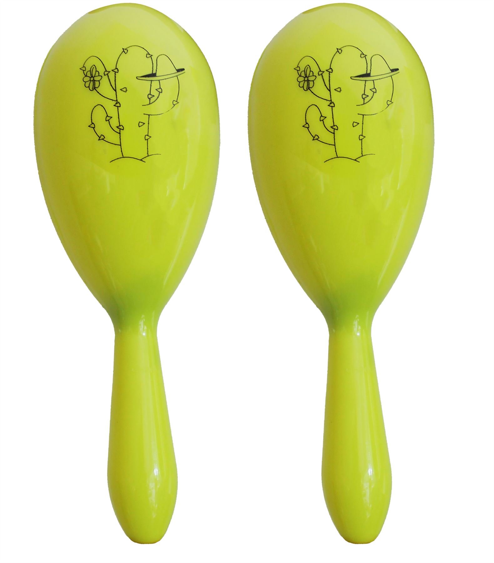 MEXICAN MARACAS FOR FANCY DRESS - INCLUDES: 2X MATCHING COLOURED MARACAS WITH BLACK CACTUS PRINT (YELLOW)