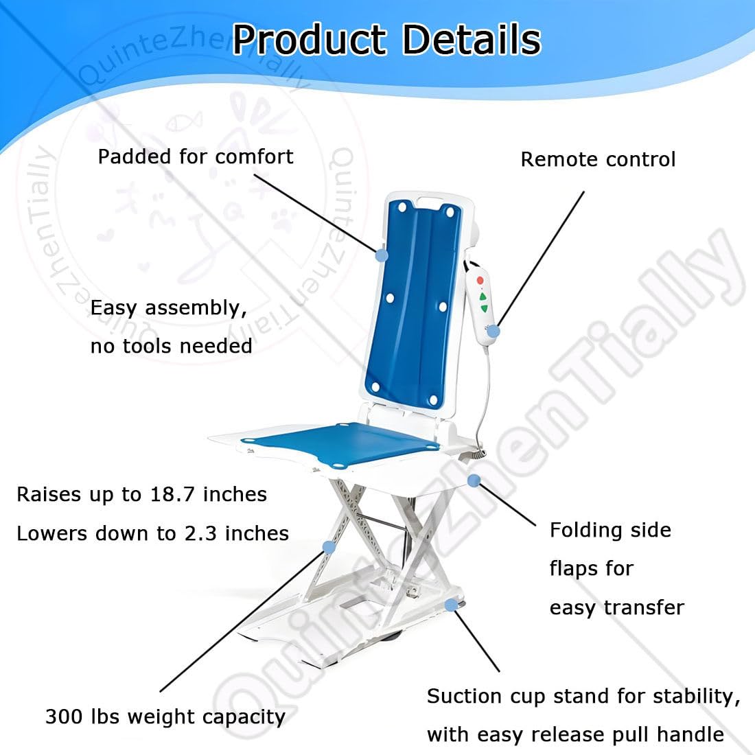 Elevador Silla Eléctrico,Elevadores Bañera Personas Mayores,Silla Elevadora Bañera Reclinable & Ligera,Altura Ajustable 60-480 Mm,para Personas Mayores,Pacientes A
