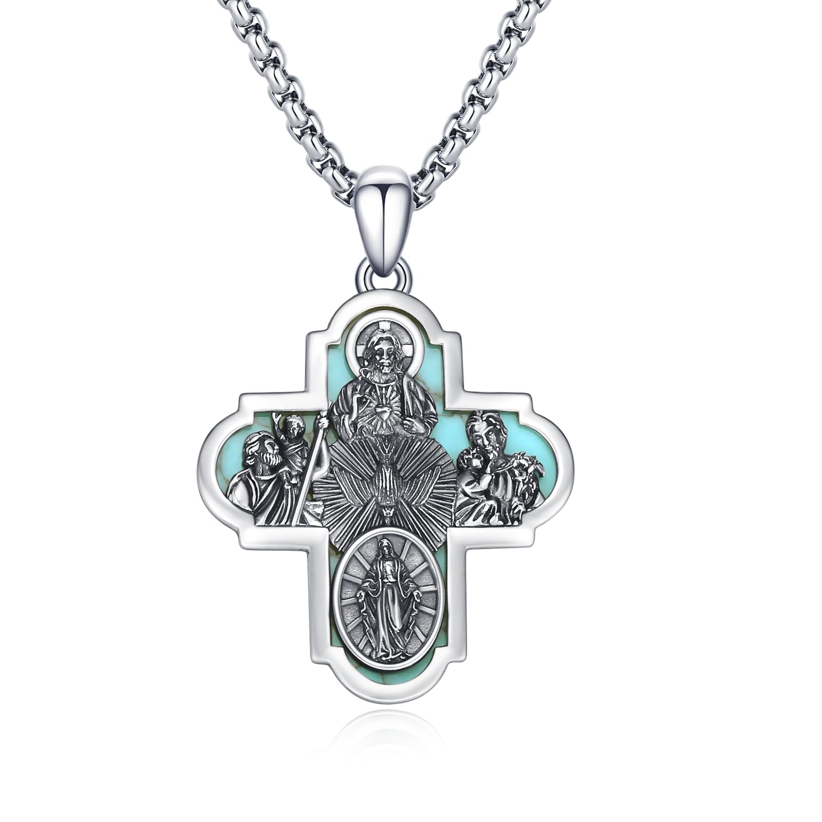 925 Sterling Silver Patron Saint Medal Necklace Catholic Protection Pendant Amulet Religious Jewelry for Men Women