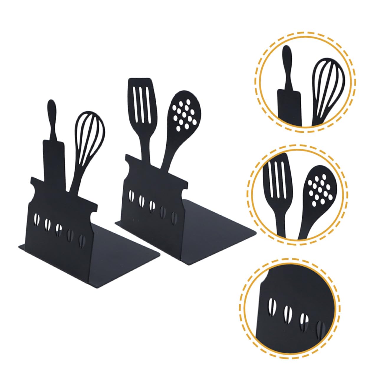 UKCOCO Sujetalibros de Metal Negro Acabado Pulido y Resistente, Pack de 2 Piezas Adecuado para Oficina y Sala de Estudio, Soporte Sólido para Libros y Revistas