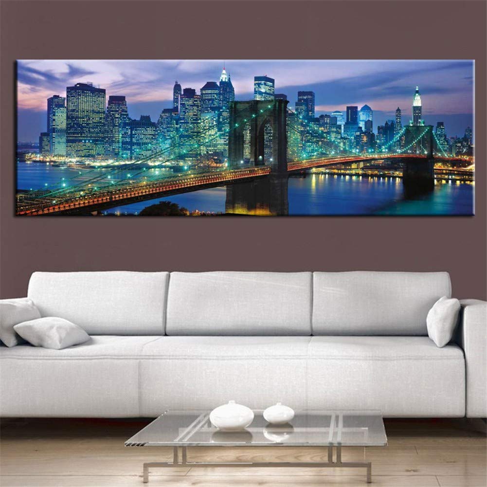 Photo Custom 5D Diamond Art Kits Full Drill DIY New York Night View Diamond Painting Embroidery Handmade Adults Kids Cheap Cross Stitch Paste for Living Room Bedroom Wall Decor 30x90cm