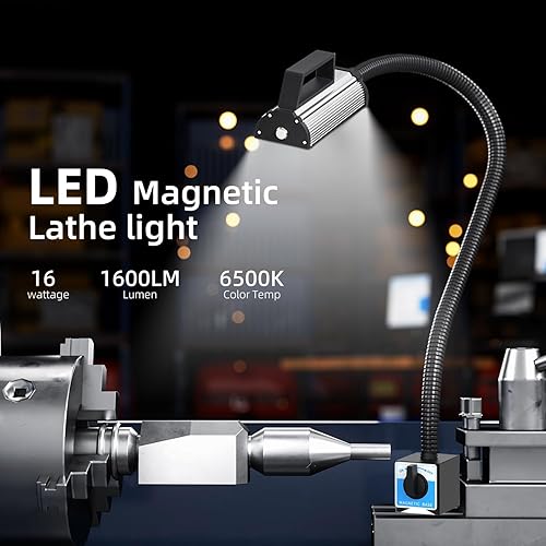 Miniatura 2 de Luz de trabajo magnética, lámpara magnética LED, lámpara de cuello de cisne flexible a prueba de agua IP65, 1600 lúmenes para fresado de torno,