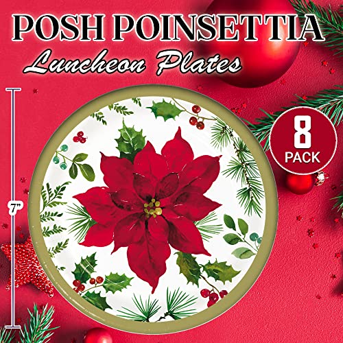 Creative Converting Posh Poinsettia Dinnerware Party Bundle - Dinner & Dessert Plates, Luncheon & Beverage Napkins, Table Cover - Winter Holiday Supply Decor Set - Paper Christmas Disposable Bulk Set #TOP2