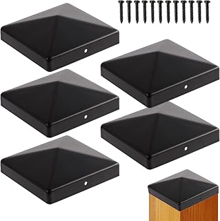 Pfostenkappen 6×6cm, 6 Stück Schwarze pulverbeschichtete Stahl-Pyramidenpfostenkappen- Holzpfostenschutzkappen mit Schrauben