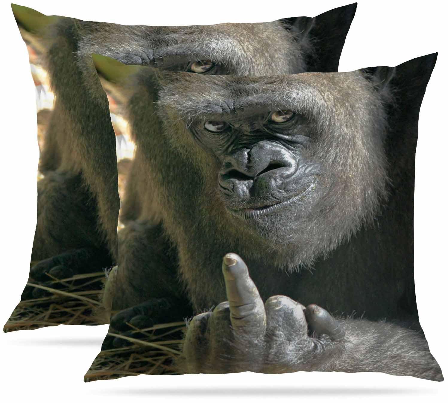 Zovinex Funny Gorilla Set Of 2 Pack Cushion Covers Soft Short Plush Throw Pillow Cover Home Pillow Case Pillowcases For Tent Park Bed Sofa Chair Bedroom Decorative Balcony 40X40cm 16X16inch