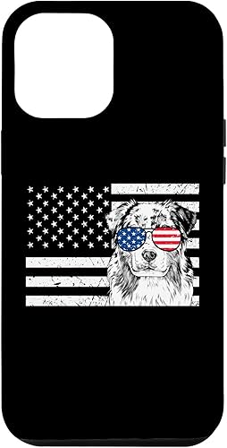 Funda patriótica para iPhone 12 Pro Max con diseño de perro pastor australiano del 4 de julio
