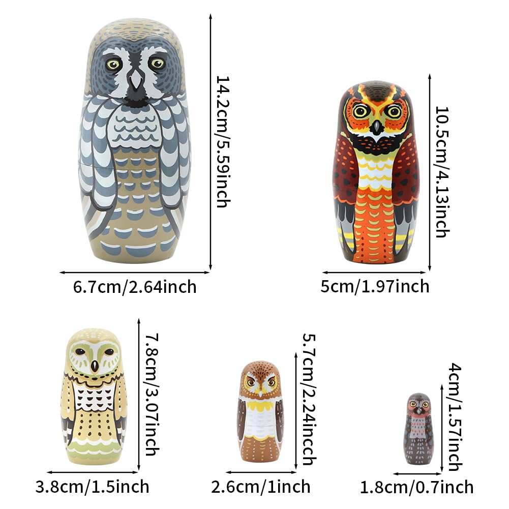 Lot De 5 Poupées Russes Gigognes Hiboux En Bois - Matriochka Animaux De Dessin Animé Empilables Pour Enfants