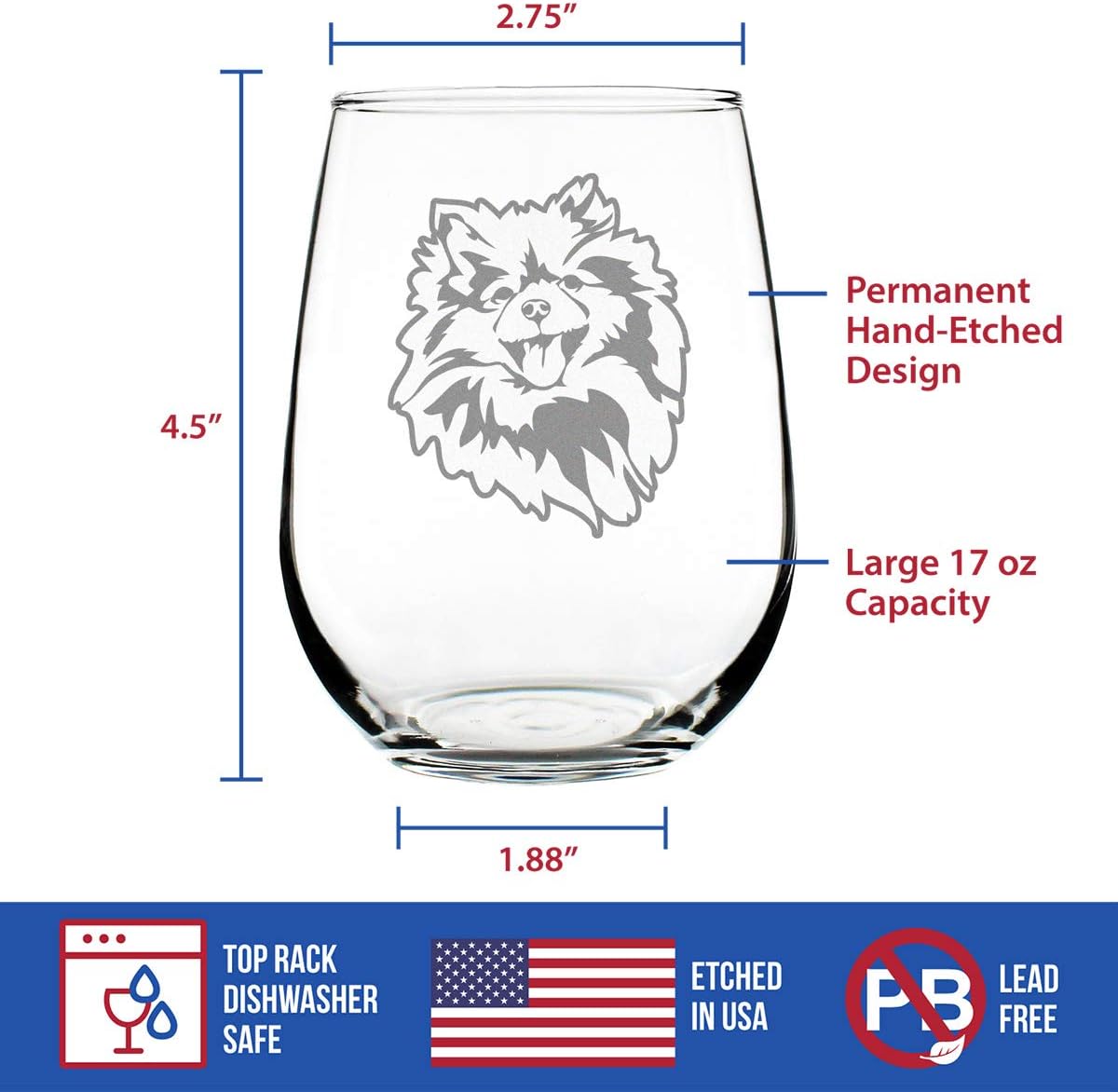 Bevvee Pomeranian Face Stemless Wine Glass - Cute Dog Themed Decor and Gifts for Moms & Dads of Pomeranians- Large 17 Oz - Image 4