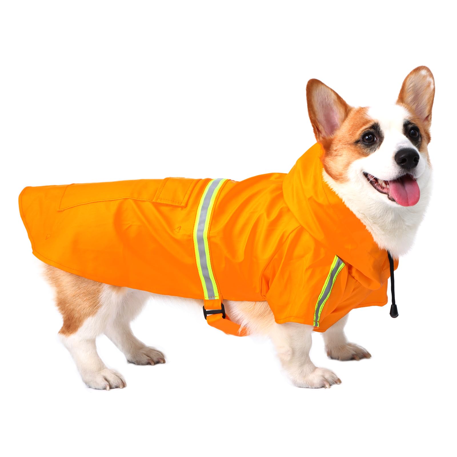BWBIKE Waterproof Dog Raincoat Adjustable Pet Rainproof Clothes Lightweight Dog Rain Jacket Poncho Hoodies with Strip Reflective for Small Medium Large Dogs Orange