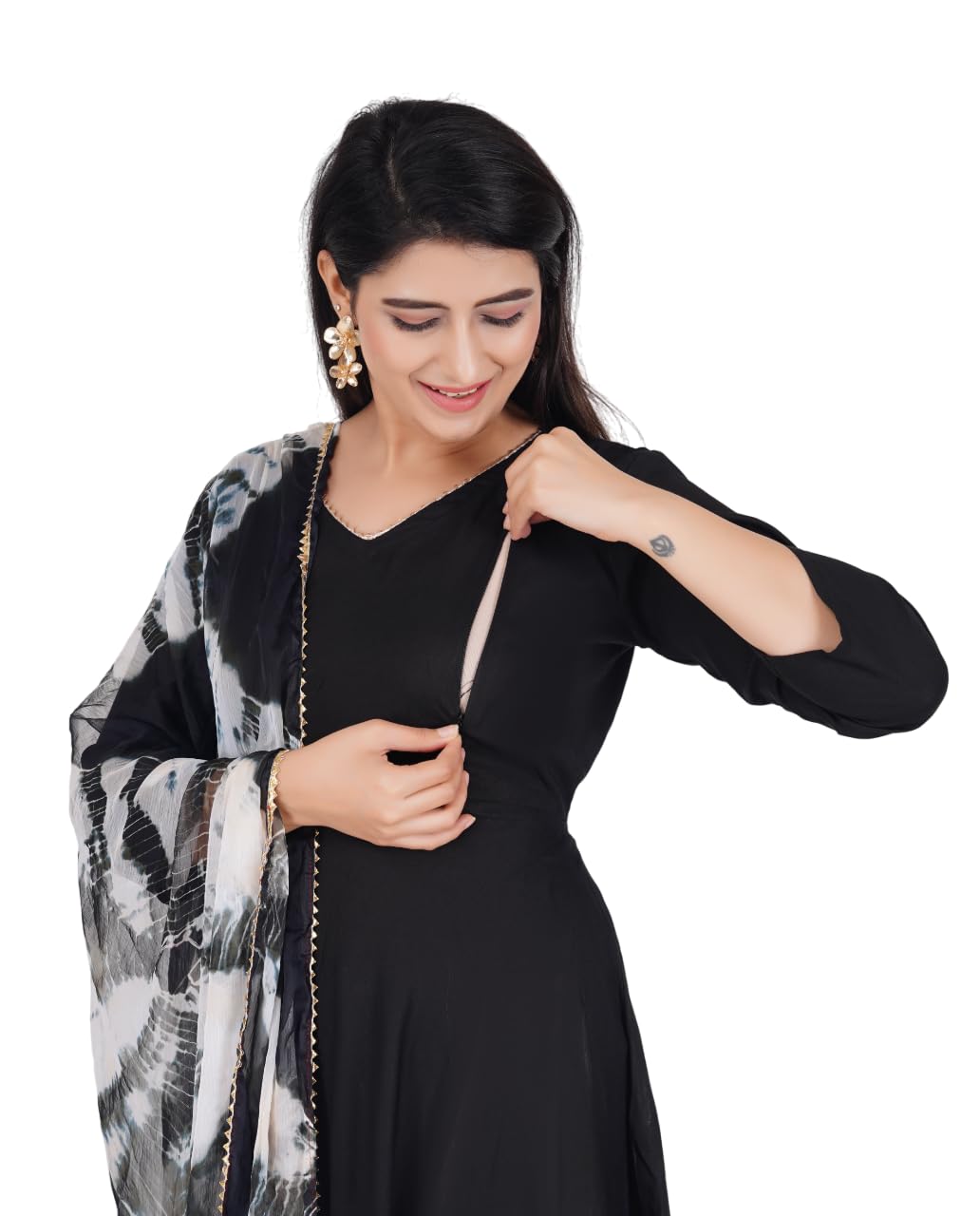 Stylish Women's Solid Kurti Gown with Tay & Dye Dupatta, Maternity Dress, and Feeding Dress – Comfortable and Elegant Maternity Wear for Women
