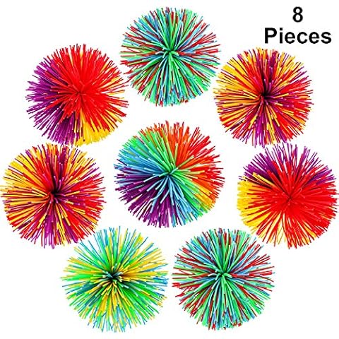 Monkey Stringy Balls Sensory Fidget Stringy Balls Soft Rainbow Pom Bouncy Stress Balls, Multicolor (2.75 Inch, 8 Pieces) Cover