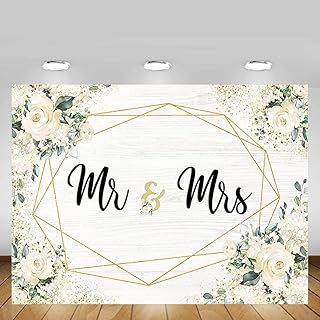 خلفية بيضاء بتصميم زهور وعبارة عريس وعروس لخلفية زينة الحفلات والتصوير لحفلات الزفاف والخطوبة، مطبوع بواسطة اب تو ديت ايجيبت 01222143812