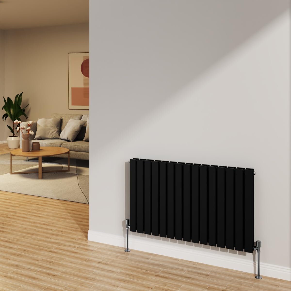 Nrg Black 600X1020mm Radiator Horizontal Flat Panel Bathroom Designer Double Rad Central Heating