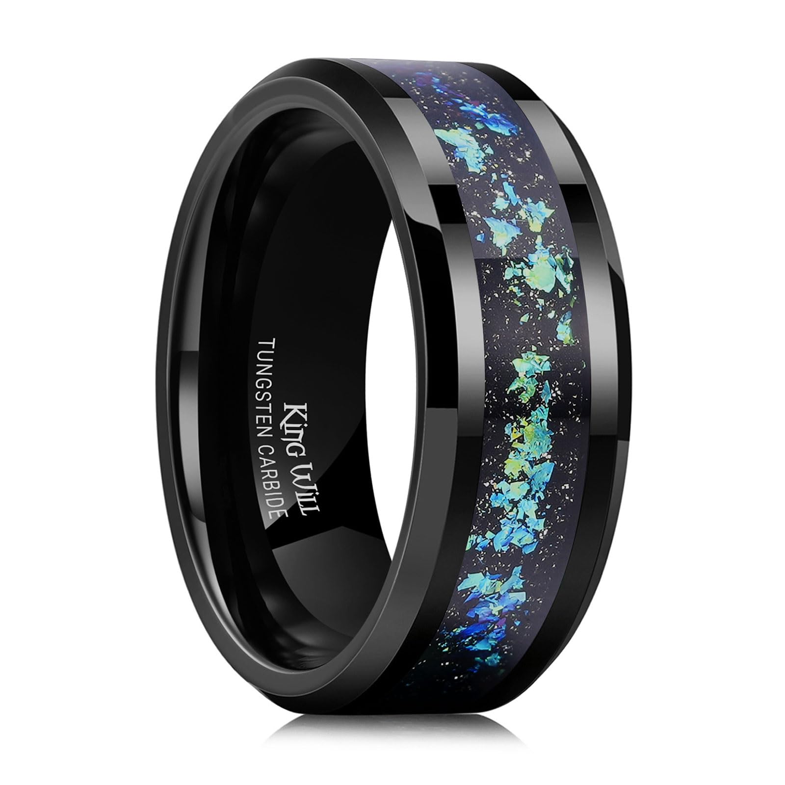 King Will Mens Wedding Band with Foils Inlay, Black/Silver/Gold