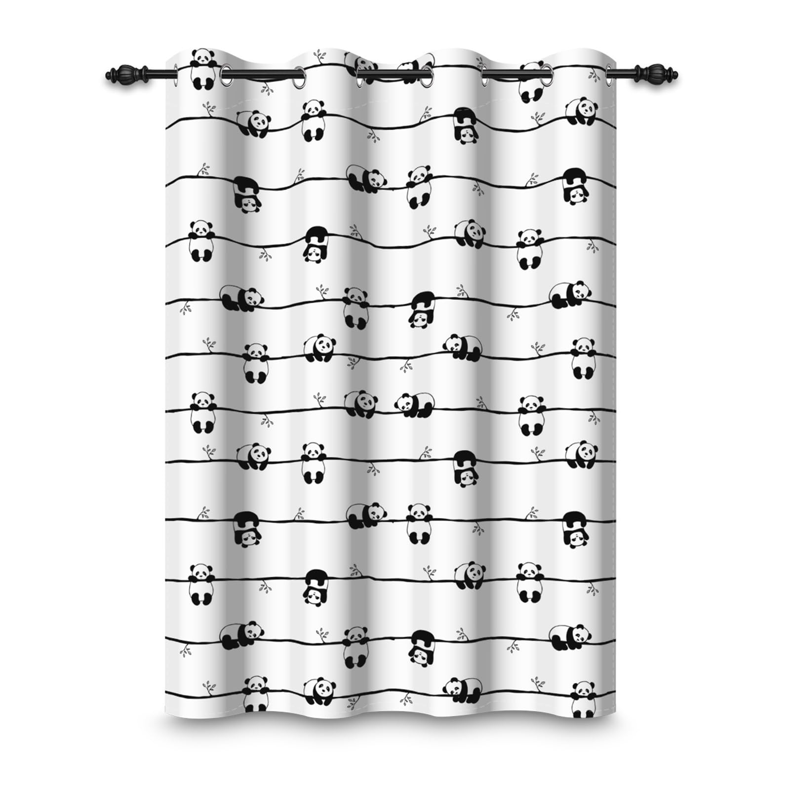 ggaimwf 135x229cm Cartoon Panda Eyelet Curtain Cute Panda Hanging on Branch Insulated Blackout Grommet Window Drapes for Teens Kids Boys Girls Bedroom Living Room Playroom,1-Single Panel