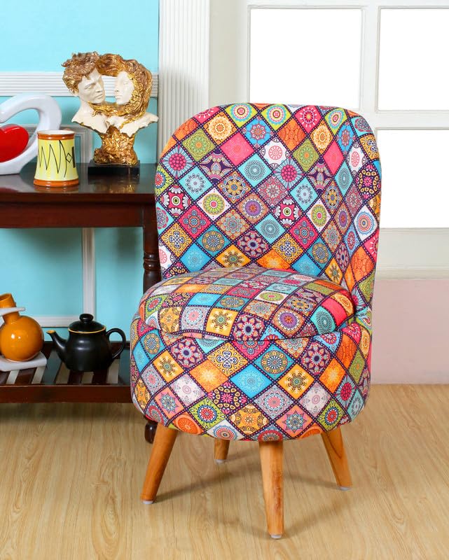 LB TRENDS Sitting Solutions for Home – Wooden Frame Round Ottoman Chair, Soft Cushion Pouffes, Stools Ideal for Living Room, Study & Makeup Table, 32 Inch Height, Chair, Rangoli Multi-image-22
