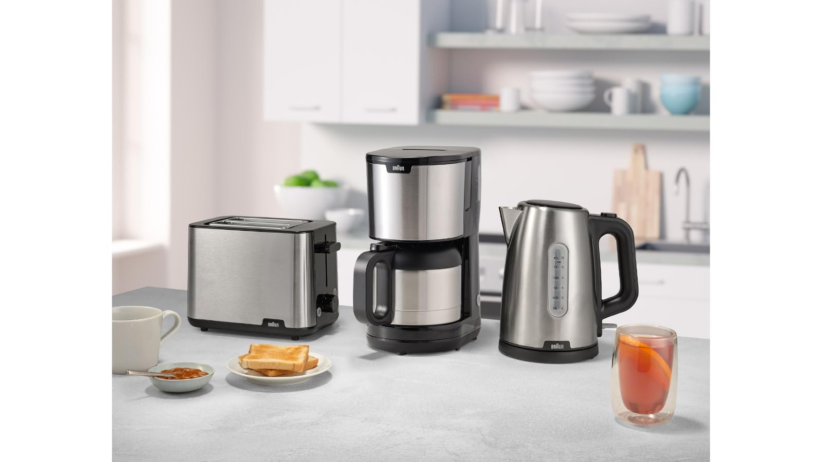 Braun PurShine KF1505 BK Cafetera de filtro, jarra térmica de acero inoxidable de 1,2 l para hasta 9 tazas, sistema OptiBrew, función antigoteo, cesta de filtro giratoria, apagado automático, 1000 W,