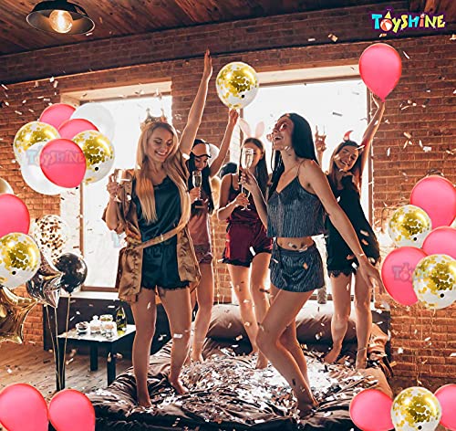 Image of Toyshine 61 Pcs Balloon Party Decoration Combo | 25 White Metallic, 25 Pink Metallic, 10 Confetti Balloons, 1 Tape for Birthday Anniversary Theme Party