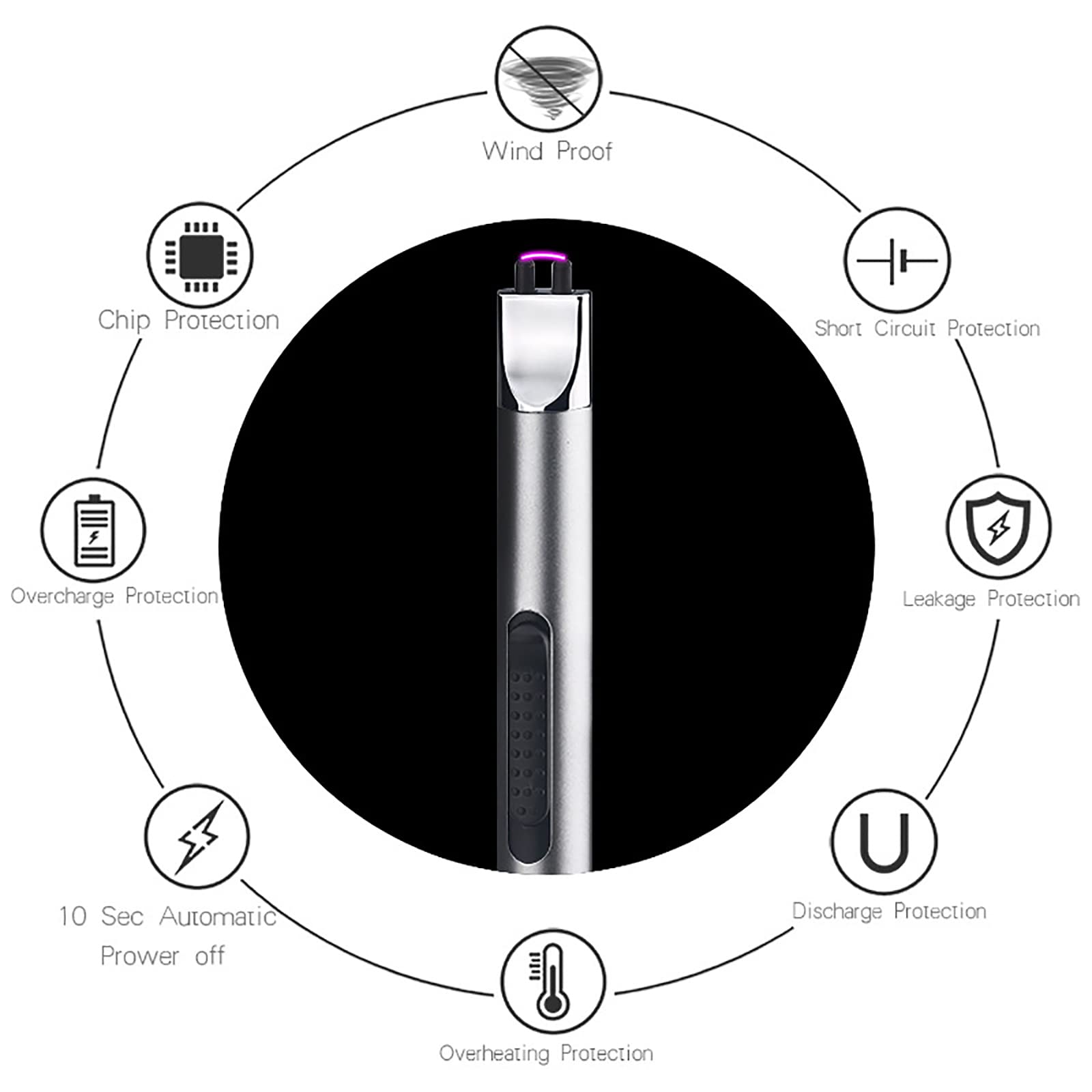 Briquet Rechargeable Électrique Briquet Plasma Briquet USB Arc sans Flamme Coupe-Vent Long Briquet pour Camping Cuisine Grill,Silver