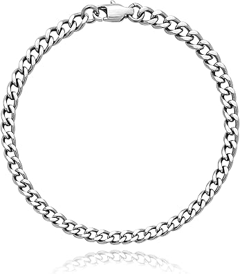 SanThree Solid Pure Titanium Cuban Chain Bracelet 4.5mm Skin Friendly Shinny Curb Link Bracelets for Women Men Valentines Birthday Christmas New Year Gifts, 7.87"