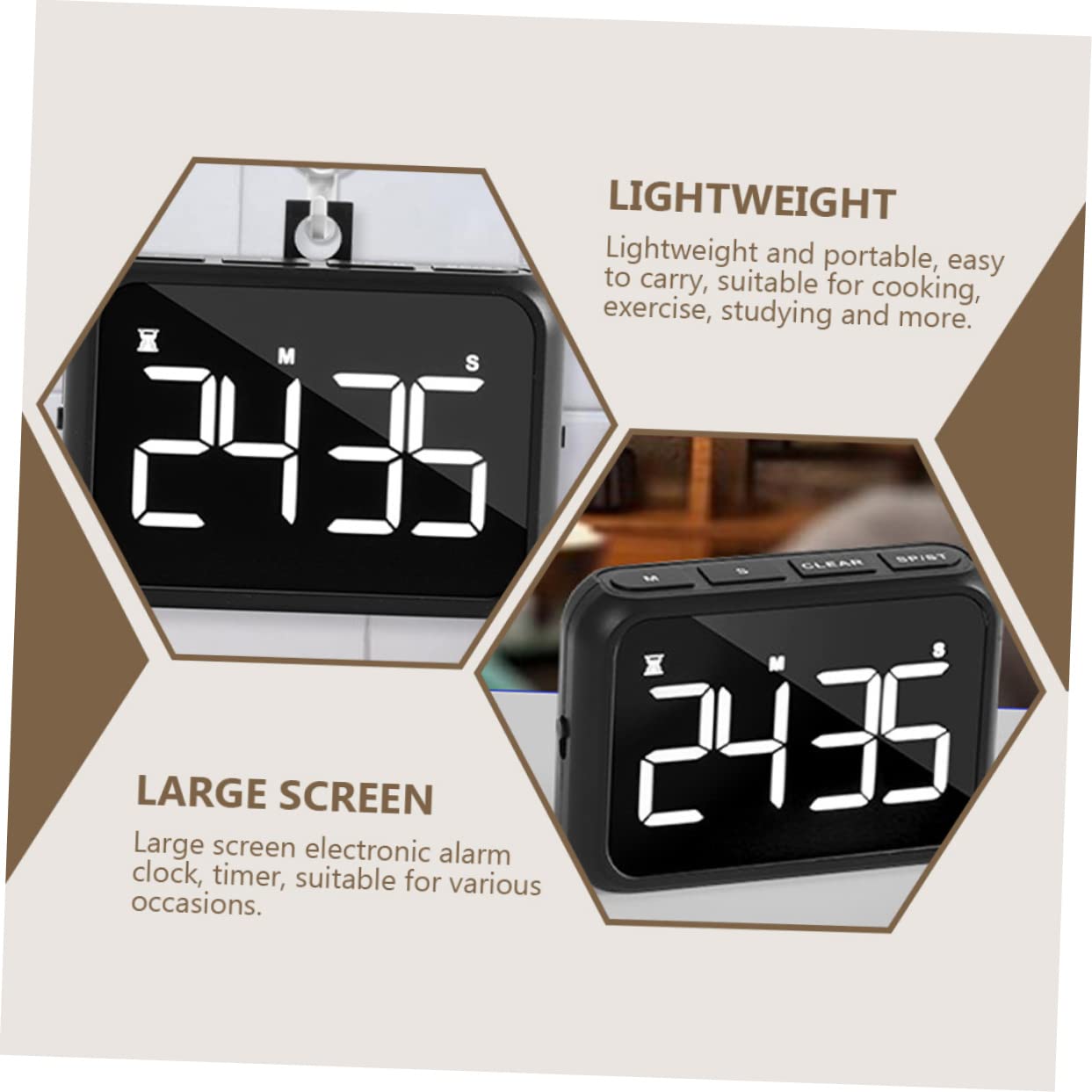 Mikikit 2 Pezzi Sveglia display led countdown kitchen gallette batterie d ricaricabili elettronico cucina su orologi timer di cottura Timer magnetico Acciaio inossidabile Black