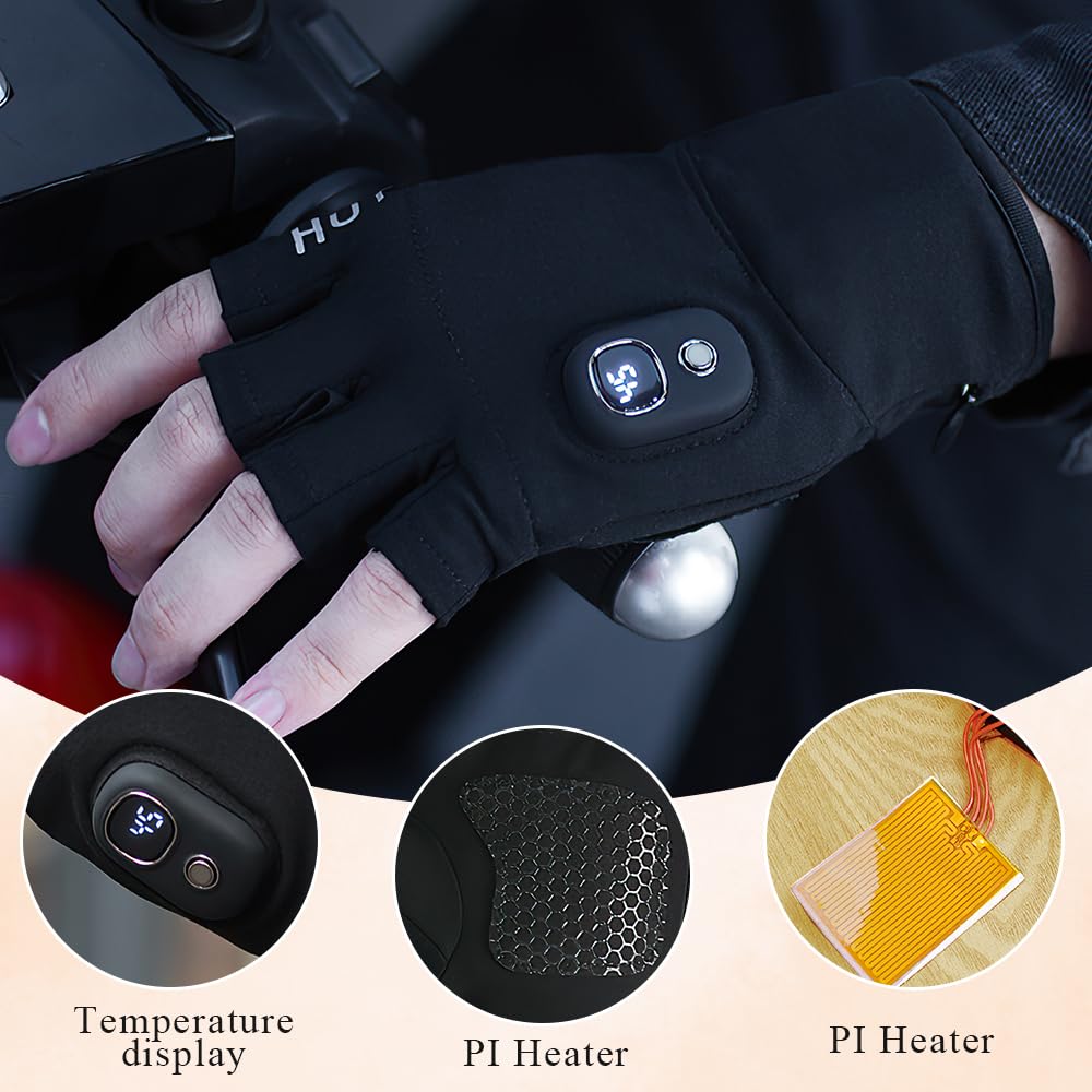 Guanti Riscaldati Senza Dita Ricaricabili, Guanti Riscaldati USB, Guantis da Lavoro Riscaldati con 3 Impostazioni di Temperatura, Guantis Riscaldati Senza Dita da Moto per Neve, Ciclismo, Sci