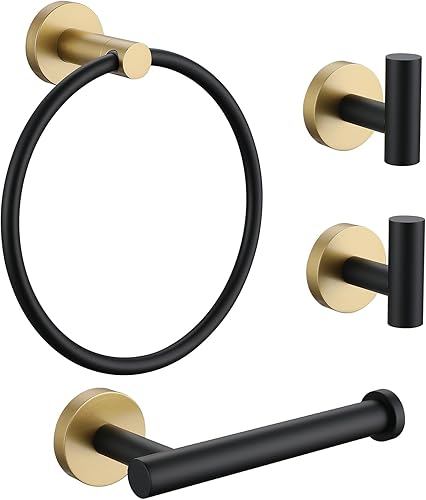 Lairuier Juego de accesorios de baño, juego de 4 piezas de toallero, incluye soporte para papel higiénico, anillo para toalla y 2 ganchos para