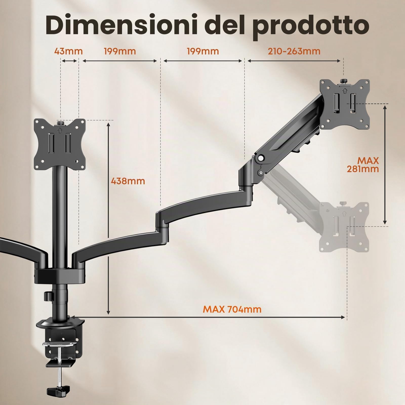 PUTORSEN Supporto 3 Monitor per PC, Premium Alluminio Braccio articolato Ergonomico Molla Gas per Triplo Schermi 17-27", Altezza Regolabile Inclinazione Girevole e Fissaggio Scrivania Braccio