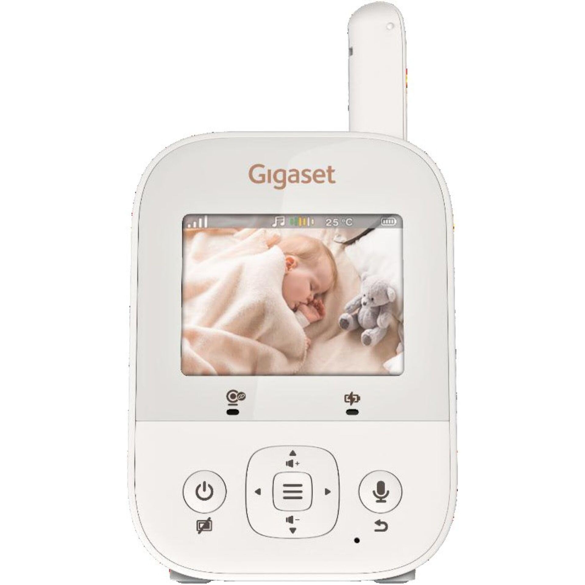 Gigaset Baby 300 Video - Vigilabebés con audio bidireccional, tecnología FHSS segura, pantalla LCD de 2,8 pulgadas, batería de larga duración, sensor de temperatura de luz nocturna, color blanco crema