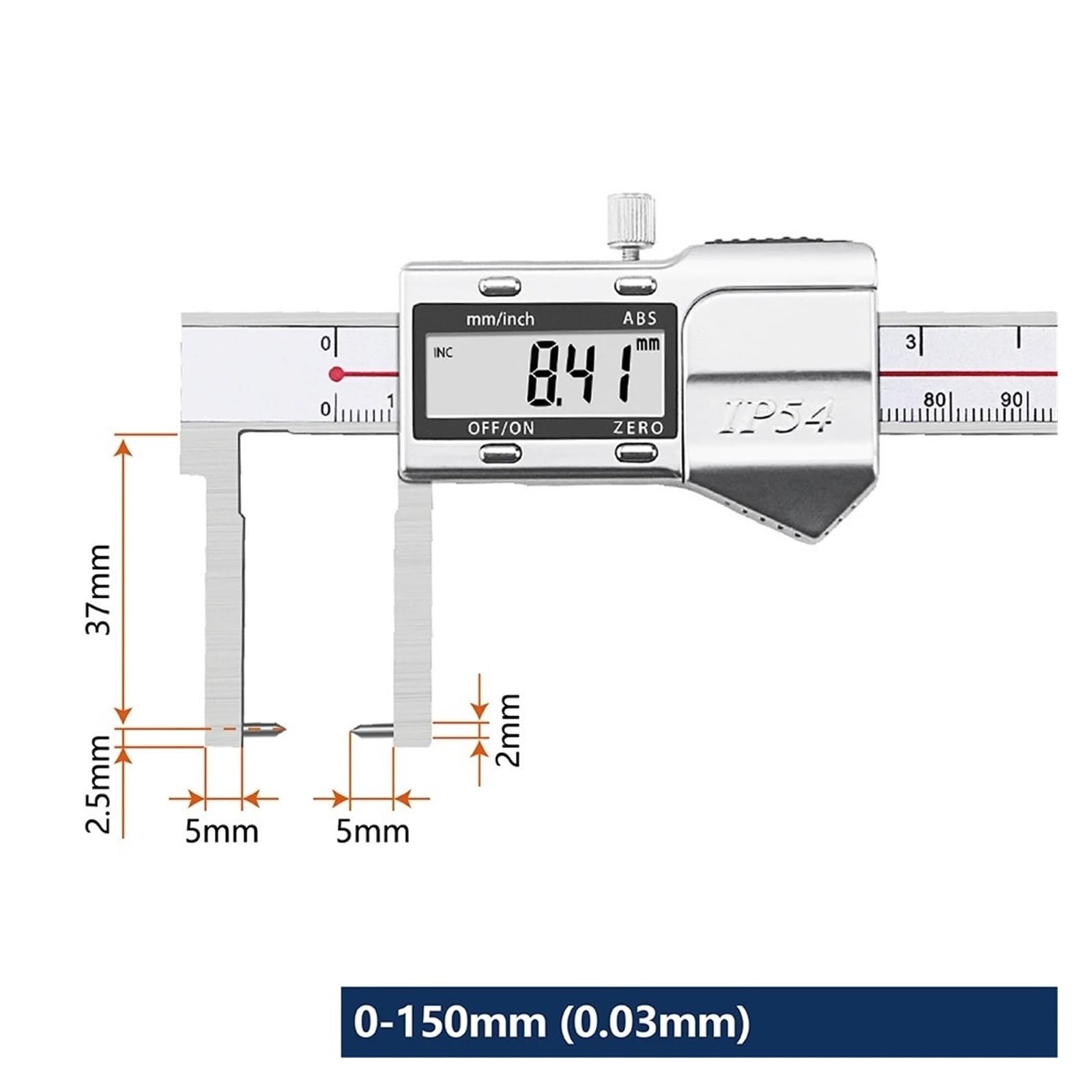 Suwmiarka elektroniczna 0-150 mm, 0-200 mm, 0-300 mm, metryczna i calowa, z końcówką do pomiaru łukowego rowka zewnętrznego, z wyświetlaczem cyfrowym,0150mm