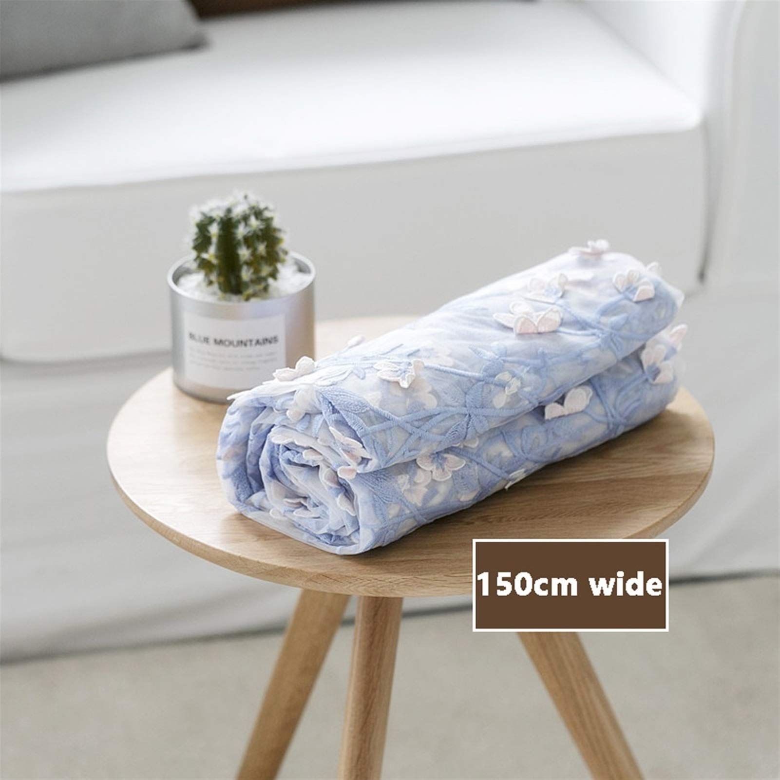 NAKAN Tela de Encaje Azul Tela Floral Bordada Flor Material de Malla De Tul para Manualidades De Bricolaje De Decoración De Fiesta de Vestido De Boda Nupcial, 150cm Ancho(Size:4m)