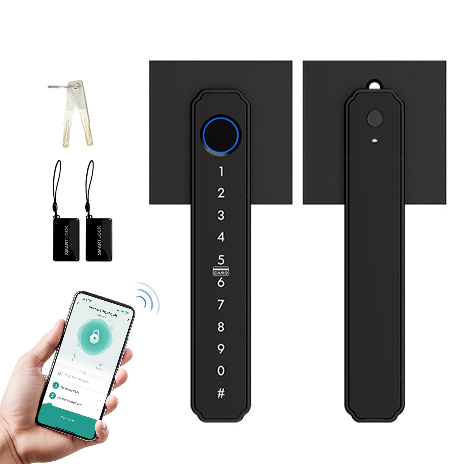 Cerradura Inteligente con Huella Digital, Control Remoto de Aplicación 5 en 1, Cerradura de Puerta Biométrica con Desbloqueo de 0,3 S, Perilla de Puerta de Entrada sin Llave con Huella (BLACK)