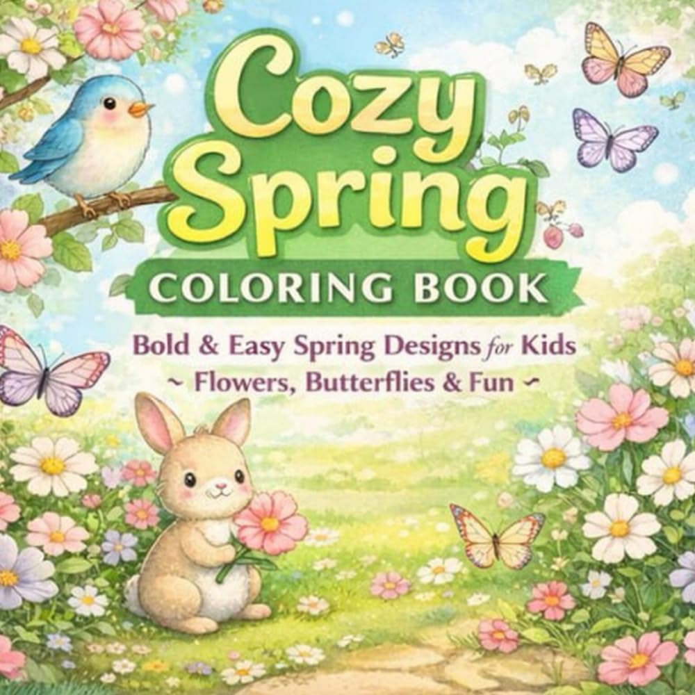 Cozy Spring Coloring Book: Bold & Easy Spring Designs for Kids – Flowers, Butterflies & Fun