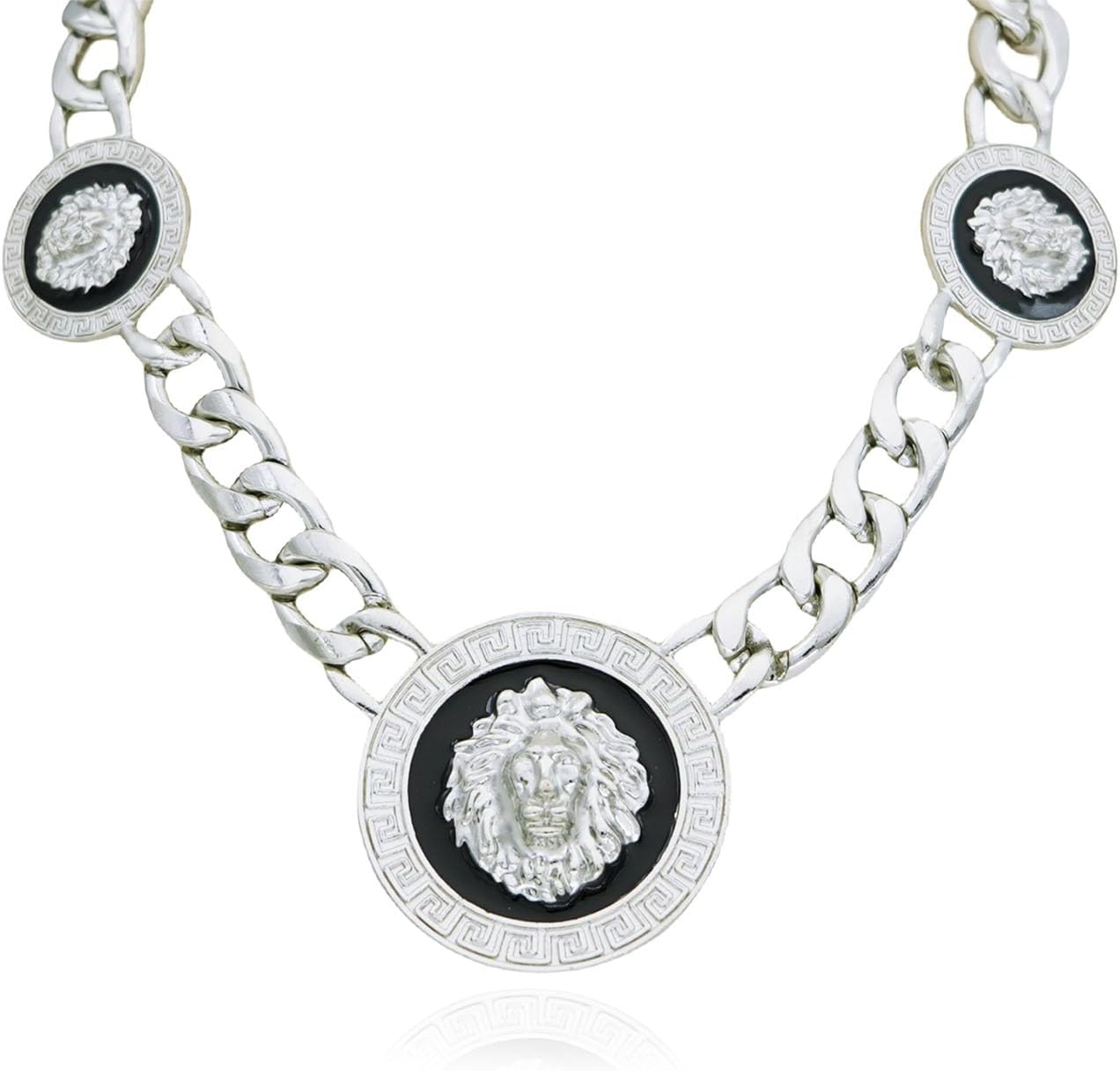 Statement Lion Head King Disc Black Round Chunky Cuban Link Chain Choker Necklace for Women Men,Gold Plated Large Animal Charms Collar Necklace Hip Hop Cocktail Party Jewelry