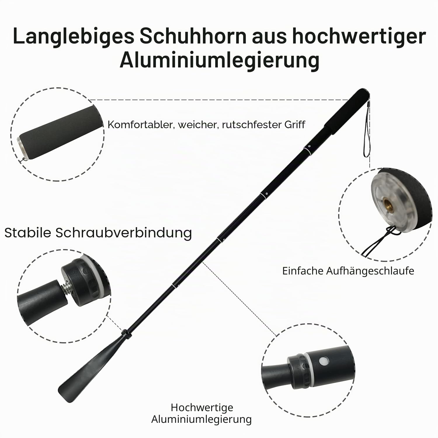 TriPro Schuhlöffel Lang -Teleskopisch 38 cm~94 cm, Aluminiumlegierung, Schuhanzieher Lang, Schuhlöffel Metall Lang für Herren Damen Kinder Senioren