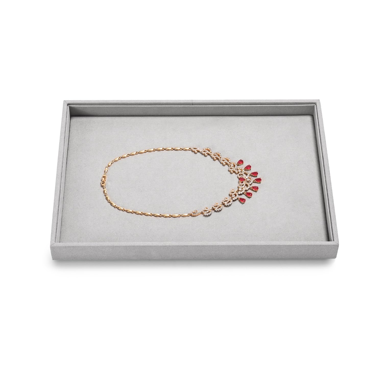 Oirlv Gris Microfibra Joyería Bandejas Plano Anillo Collar Reloj Organizador Expositor Bandejas