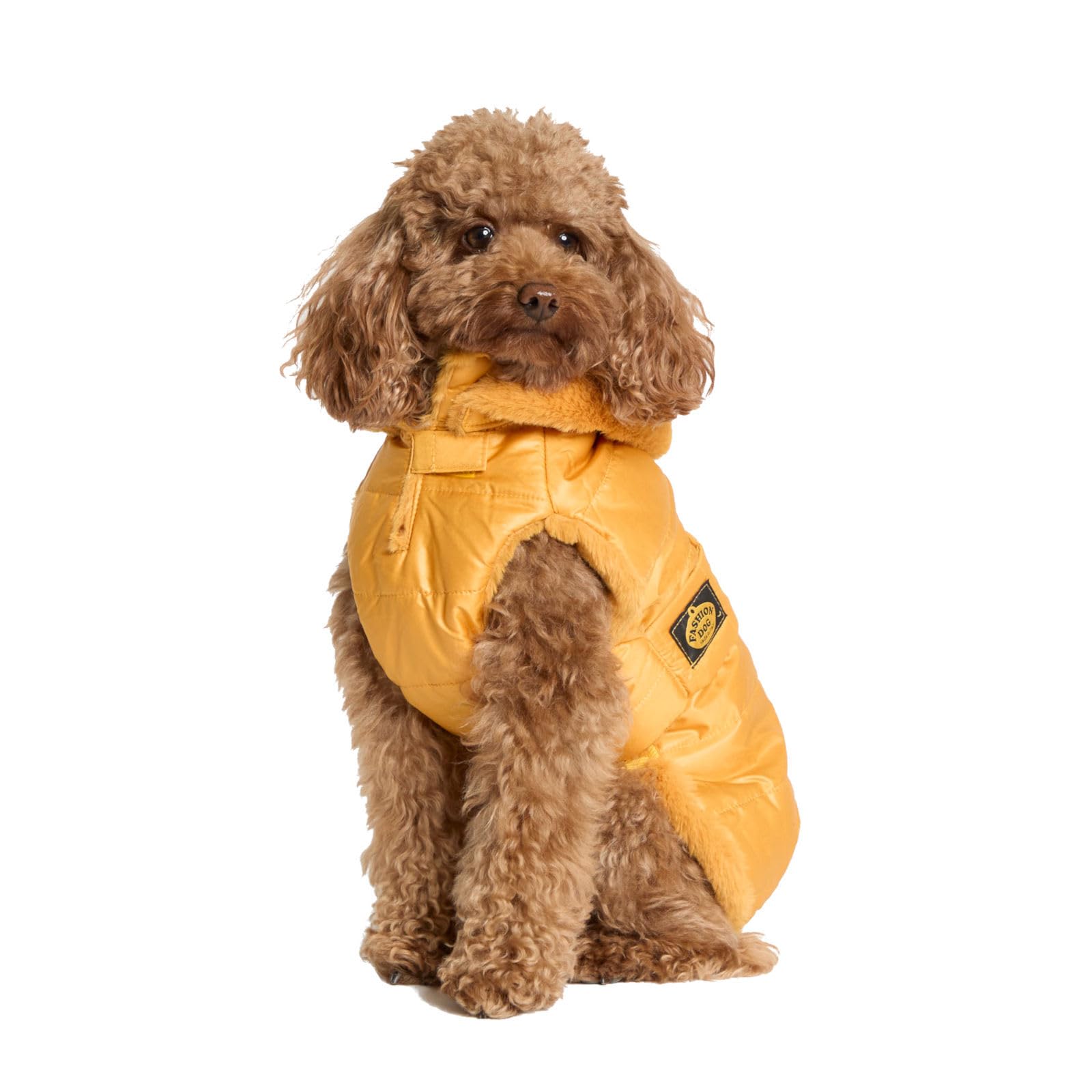 Fashion Dog Hunde-Steppmantel mit Abnehmbarer Kapuze - Ocker-Gelb - 36 cm