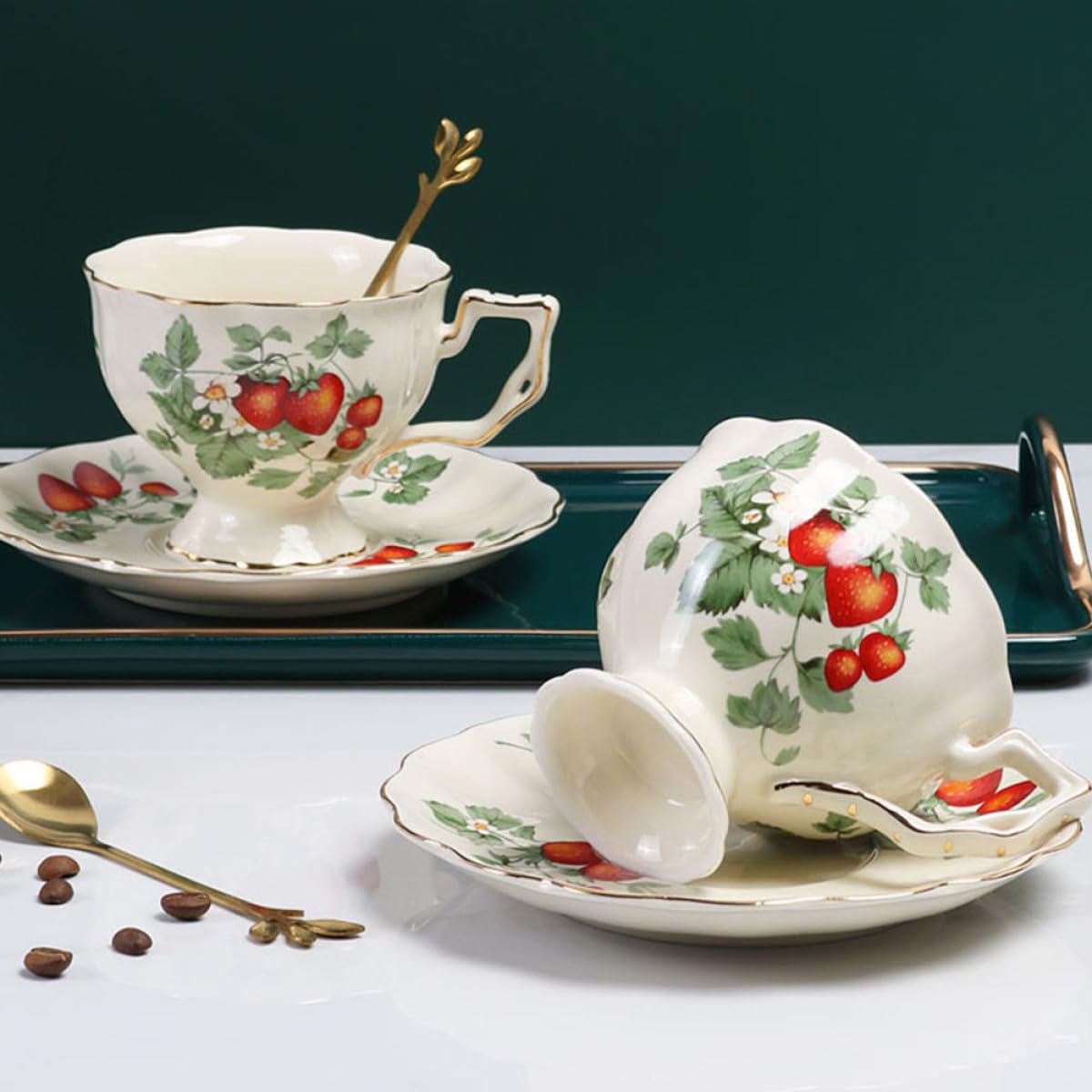 Keramik Kaffeetassen Satz mit Untertasse 1 Satz Retro Teetasse mit Großem Rand Glatte Oberfläche für Zuhause und Café