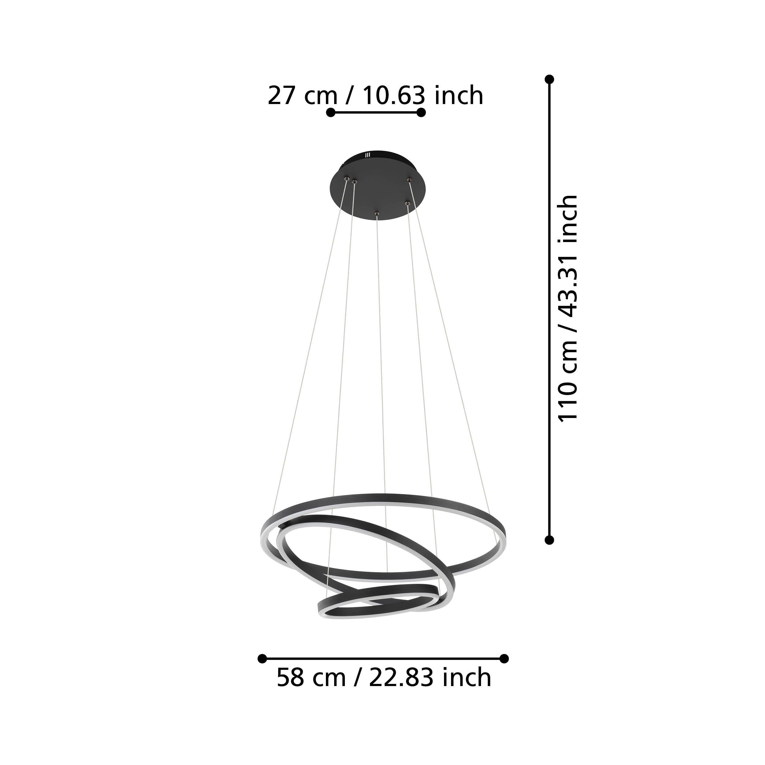 EGLO connect.z Smart Home lampa wisząca LED Lobinero-Z, ściemniana lampka pierścieniowa, ZigBee, aplikacja i sterowanie Alexa, regulacja barwy światła (ciepła – zimna biel), czarny metal