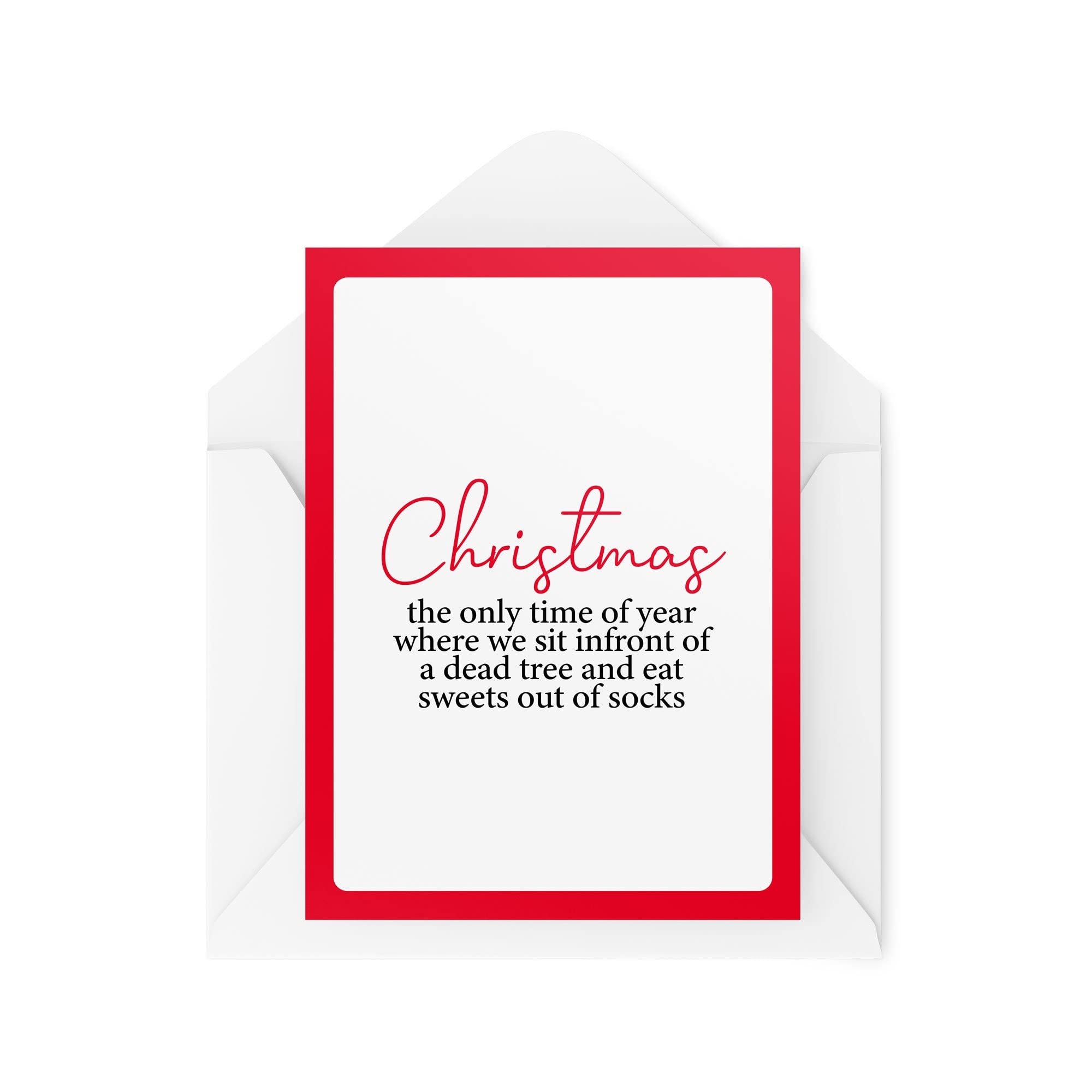 Tongue in Peach Funny Christmas Card - Dead Tree Eat Sweets Socks - Joke Cards for Xmas - Secret Santa Work Greeting Cards Banter Novelty Adult - TIP_Card_CBH8 White