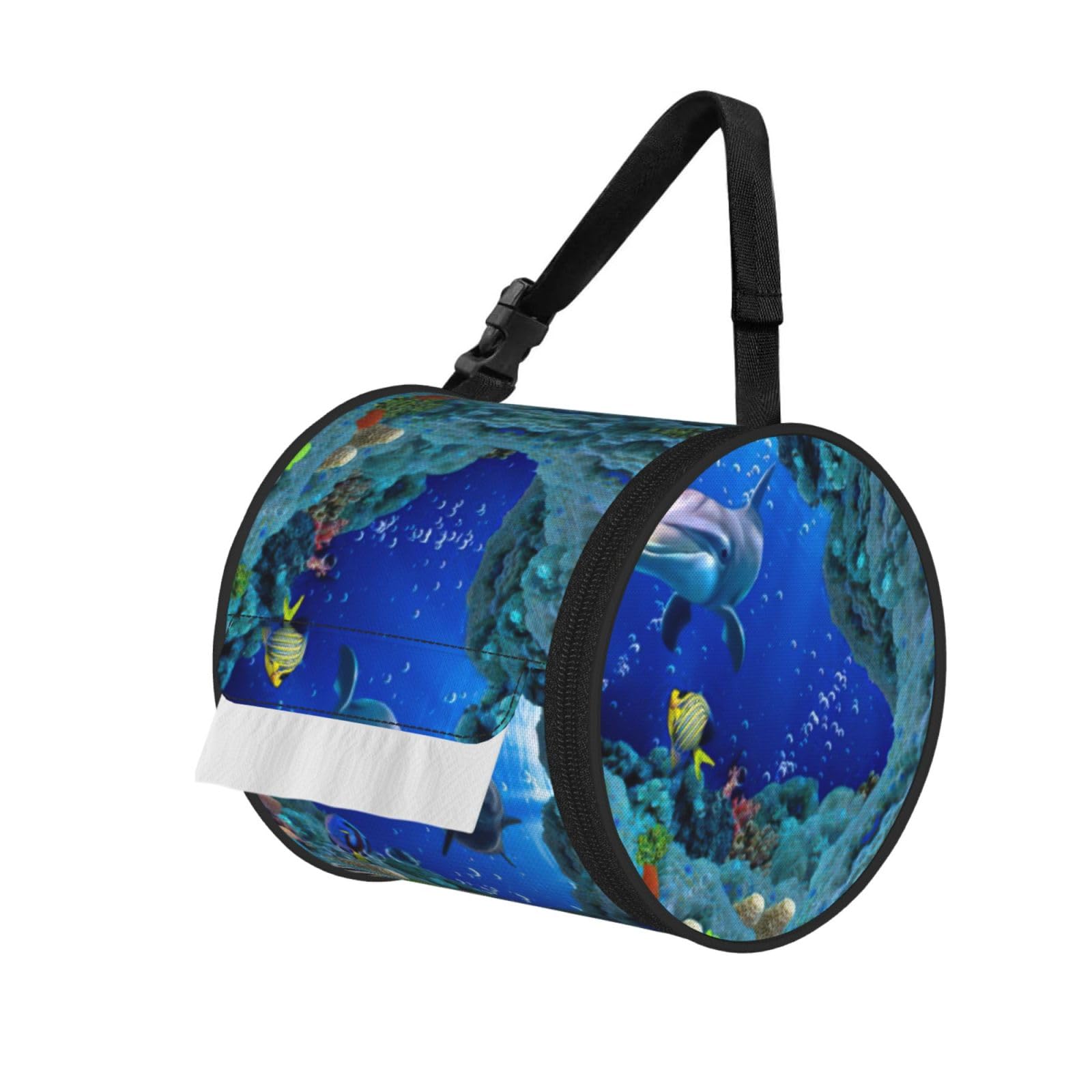 Underwater World Fish Dolphi Print Fashion Tissues Organizer Box, Hanging Tissue Holder For Purse Coins For Car Office Daily Outing