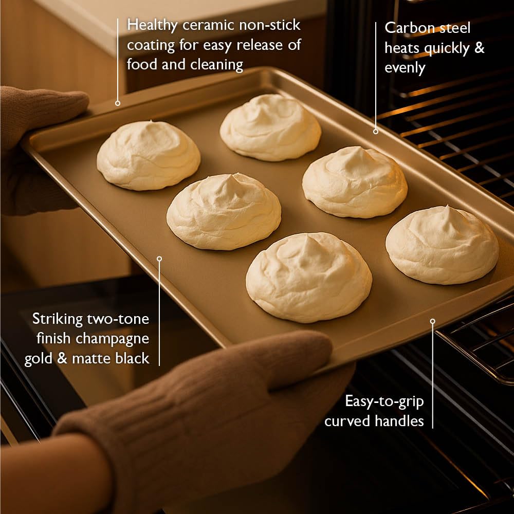 Stanley Rogers Ceramabake - Teglia da forno 39 x 26 x 1,5 cm, in ceramica, antiaderente, per cuocere senza PFAS, PTFE, PFOS, PFOA, cadmio e piombo, biscotti, pavlovas e cottura quotidiana
