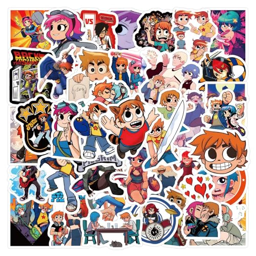 55PCS Scott Pilgrim Stickers Water Bottle Stickers for Adults Waterproof Vinyl Laptop Sticker Pack (Yellow)